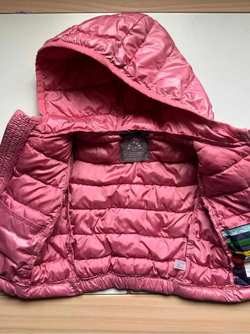 Primary Pink Lightweight Puffer Jacket Coat Zip Up with Hood 6-12m